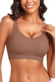 Seamless brown wireless push-up sports bra with wide straps and wavy hem edge - M / Coffee