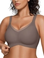 Sujetador sin costuras color topo para mujer con detalle de malla en V y tirantes - S / Gris Púrpura