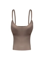 Seamless brown camisole top with thin straps and vertical stitching detail for women - S / Light Coffee
