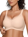 Women's seamless wire-free V-neck mesh bra in nude beige color for ultimate comfort - 3XL / Nude