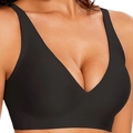 Sujetador deportivo negro sin costuras ni aros con escote en V y tirantes anchos - S / Top (VR01) / Negro