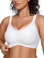 Seamless white V-neck mesh wireless bra with wide shoulder straps for comfort - Ivory