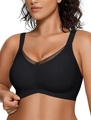 Seamless black V-neck wire-free bra for women with mesh splicing and wide straps - 3XL / Black