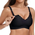 Black seamless nursing bra with scalloped edges and breastfeeding clips for maternity - XL / Black