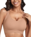 Seamless nude push-up wireless bra for women with comfortable wide straps and V-neckline - Apricot