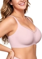 Pink wire-free seamless comfort bra with elegant V-neck mesh panels for women - Pink