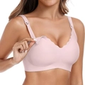 Seamless light pink nursing bra with scalloped lace trim and easy nursing clips - M / Pink
