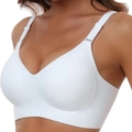 Seamless white full coverage bra with wide straps and deep V-neckline for daily support - S / White