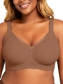 Women's seamless wire-free V-neck comfort bra in deep coffee brown with mesh trim - Khaki
