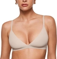 Bralette a triangolo beige senza cuciture con spalline sottili e scollo a V da donna - M / Grigio