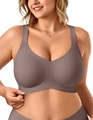 Seamless wire-free support bra in taupe with wide straps and smooth V-neck coverage - Gray