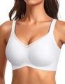Women's seamless white wire-free bra with V mesh splicing and wide supportive straps - M / White
