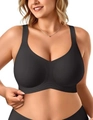 Seamless black wire-free support bra with wide straps and matching high-stretch panty - Black