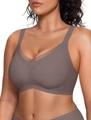 Seamless wire-free V-mesh comfort bra in taupe with wide straps and smooth fabric - Gray