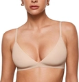 Seamless triangle bralette in nude skin tone with adjustable thin straps and V-neckline - Milk Nude