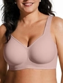 Women's seamless plus size support bra in dusty pink with wide shoulder straps - S / Rose Red
