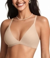 Bralette triangular sin costuras color piel con tirantes finos y escote en V muy cómodo - S / Beige