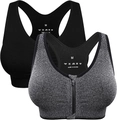 Front zipper sports bra set in black and heather grey with racerback design - L / Black + Gray