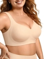 Seamless large size wireless bra in beige color with wide shoulder straps for comfort - M / Nude