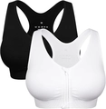 Set of 2 wireless front zipper sports bras in black and white with racerback design - L / Black + White