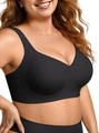 Plus size black seamless wireless bra with wide straps and smooth supportive fabric - M / Black