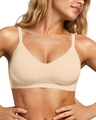 Seamless V-neck wireless push-up bra in beige featuring butter-soft skin-friendly fabric - Sand