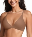 Bralette triangular sin costuras para mujer en color moca con tirantes finos - S / Blanco Latte