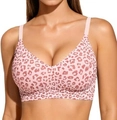 Pink leopard print seamless bra with wide straps and buttery soft wire-free support - Leopard Pink