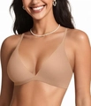 Women's seamless triangle bralette in skin tone featuring thin straps and comfortable fit - Nude
