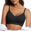 Bralette negro sin costuras con cuello en V y tirantes finos en tejido suave elástico - S / Negro