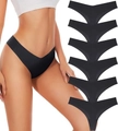 Damen Nahtlose V-Taille Thong-Set in Schwarz mit atmungsaktivem unsichtbarem elastischem Stoff - 2XL / Schwarz