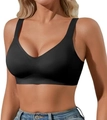 Bralette negro sin costuras con escote en V y tirantes anchos en modelo - L / Negro