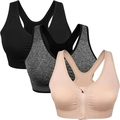 Set of three racerback sports bras with front zippers in black, grey, and beige colors - L / Black Gray and Beige