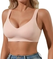 Sujetador sin costuras con cuello en V color beige nude y tirantes anchos cómodos - S / Rosa Nude