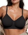Sujetador sin costuras negro sin aros para mujer con pliegue central y tirantes finos - S / Negro
