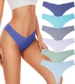 6-pack women's seamless V-waist thongs in multi-color pastel shades and breathable fabric - Multi-color B1