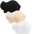 Three-pack strapless bandeau bras in black, beige, and white with wavy edges - Black And Beige And White