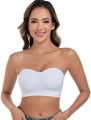 Seamless white strapless bandeau bra with padded support and elastic fabric - White