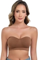Seamless strapless bandeau bra in dark brown with ribbed edges for women - Brown