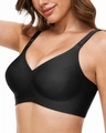 Seamless deep V wireless bra in black with adjustable straps and smooth fabric - 2XL / Solid Black
