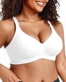 White seamless non-wired bra featuring a deep V-neckline and wide adjustable straps - M / Cream