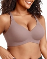 Seamless deep V bra in dusty rose pink, soft wire-free design with wide straps for women - Gray