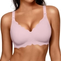 Reggiseno senza cuciture con bordo ondulato in tessuto morbido rosa lavanda chiaro - 2XL / Rosa