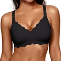 Reggiseno nero senza cuciture con bordo a smerlo e spalline larghe per supporto morbido - 3X-Large / Nero