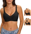 Black seamless wireless bra with V-shaped mesh detail and convertible cross straps - Black
