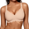 Seamless jelly bra in nude color with scalloped edges and adjustable thin straps - Beige