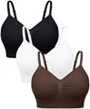 Three-pack of seamless wire-free bras in black, white, and brown with V-neck design - L / Black White Brown