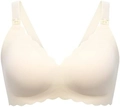 Sujetador de lactancia beige sin costuras con bordes festoneados y clips de lactancia - S / crema