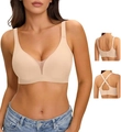 Jelly supportive wireless bra in beige skin tone with V-neck mesh detail and crossable straps - Skin Color