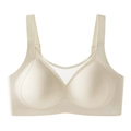 Seamless plus size bra in beige with wide straps and breathable V-shaped mesh detail - M / Nude